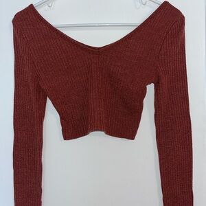 Rust Red Orange Ribbed Knit Crop Top